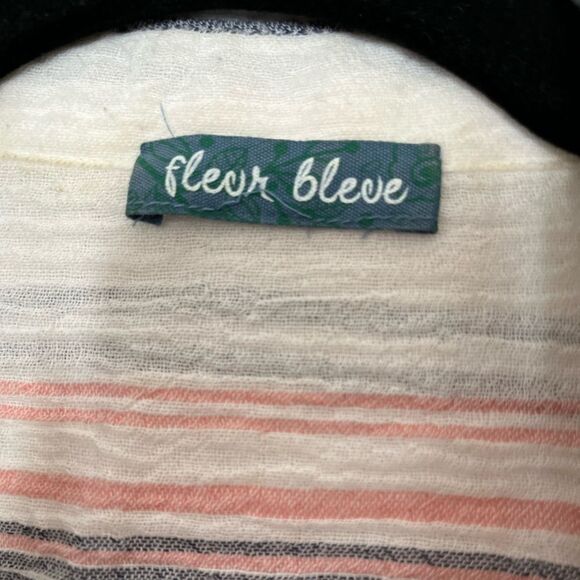Fleur Bleve white w/pastel multicolored stripes button down long sleeve, M - Picture 3 of 9